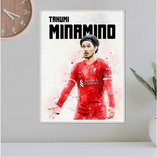 โปสเตอร์ ผ้าแคนวาส Takumi Minamino Liverpool ทาคุมิ มินามิโนะ นักเตะ ลิเวอร์พูล ภาพวาด ศิลปะ นักบอล นักฟุตบอล