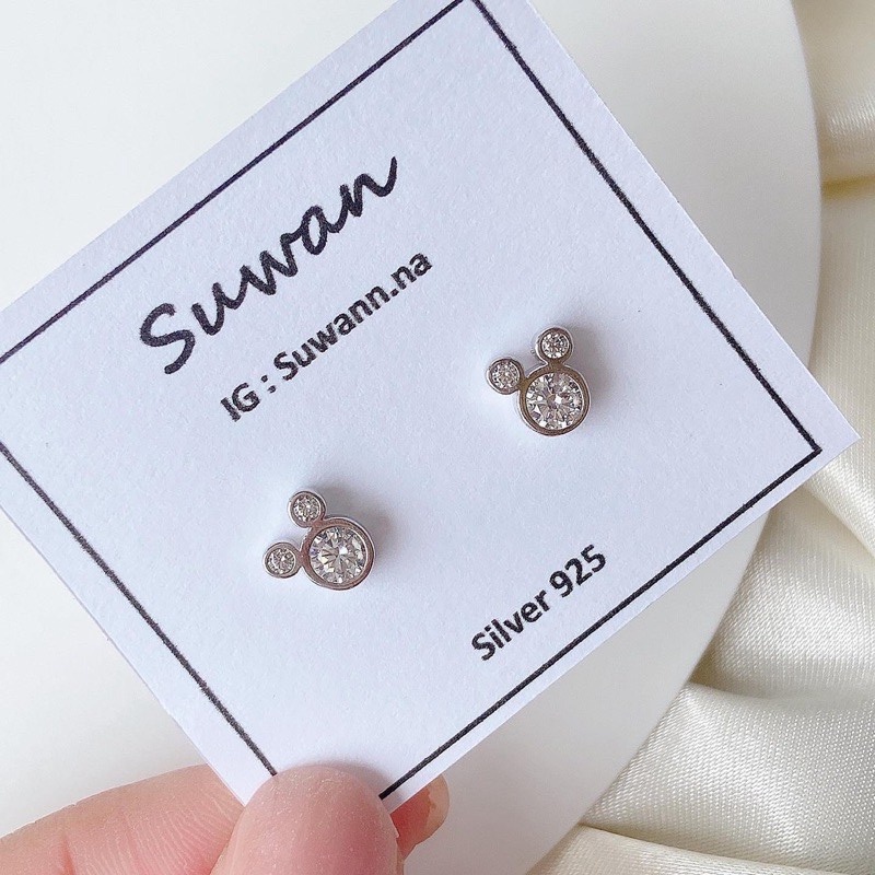 Suwann.na [ราคาต่อคู่] ต่างหู ต่างหูเงินแท้ มิกกี้เพชร