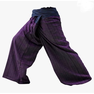 2 Tone Thai Fisherman Pants Yoga Trousers, กางเกงเล สีม่วง-น้ำเงิน ขนาดฟรีไซส์ ผ้าฝ้าย คอตตอน