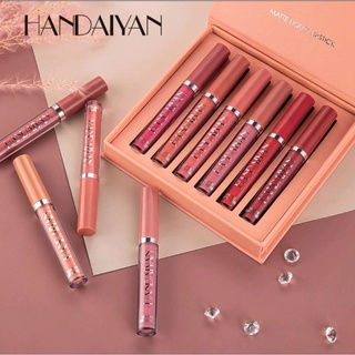 HANDAIYAN  ลิปสติกลิปกลอส เนื้อแมท กันน้ำ ติดทน  1เซ็ต 6 ชิ้น พร้อมส่งจากไทย