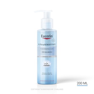 Eucerin UltraSENSITIVE [HYALURON] Cleansing Gel 200ml (ยูเซอริน เจลล้างหน้า เหมาะสำหรับผิวบอบบางแพ้ง่าย บำรุงผิวหน้า)