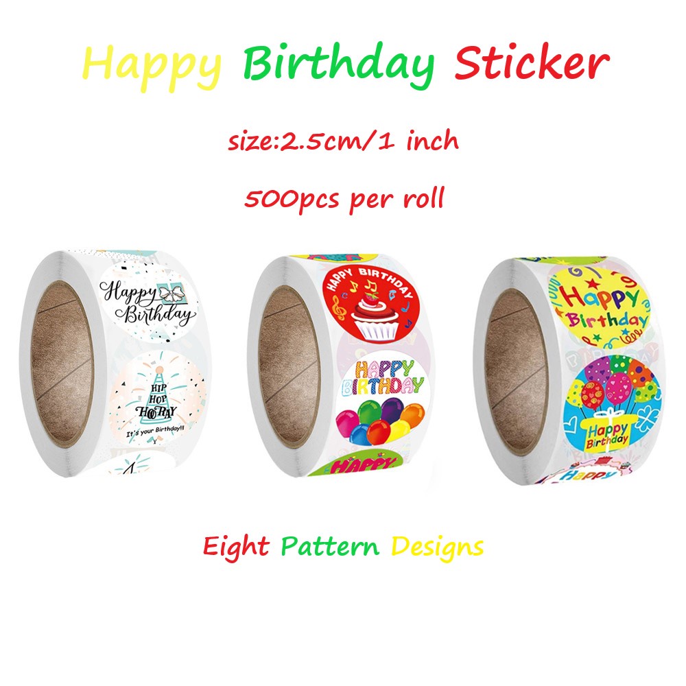 สติกเกอร์ฉลาก Happy Birthday 2.5 ซม. สําหรับตกแต่งปาร์ตี้วันเกิด 500 ชิ้น