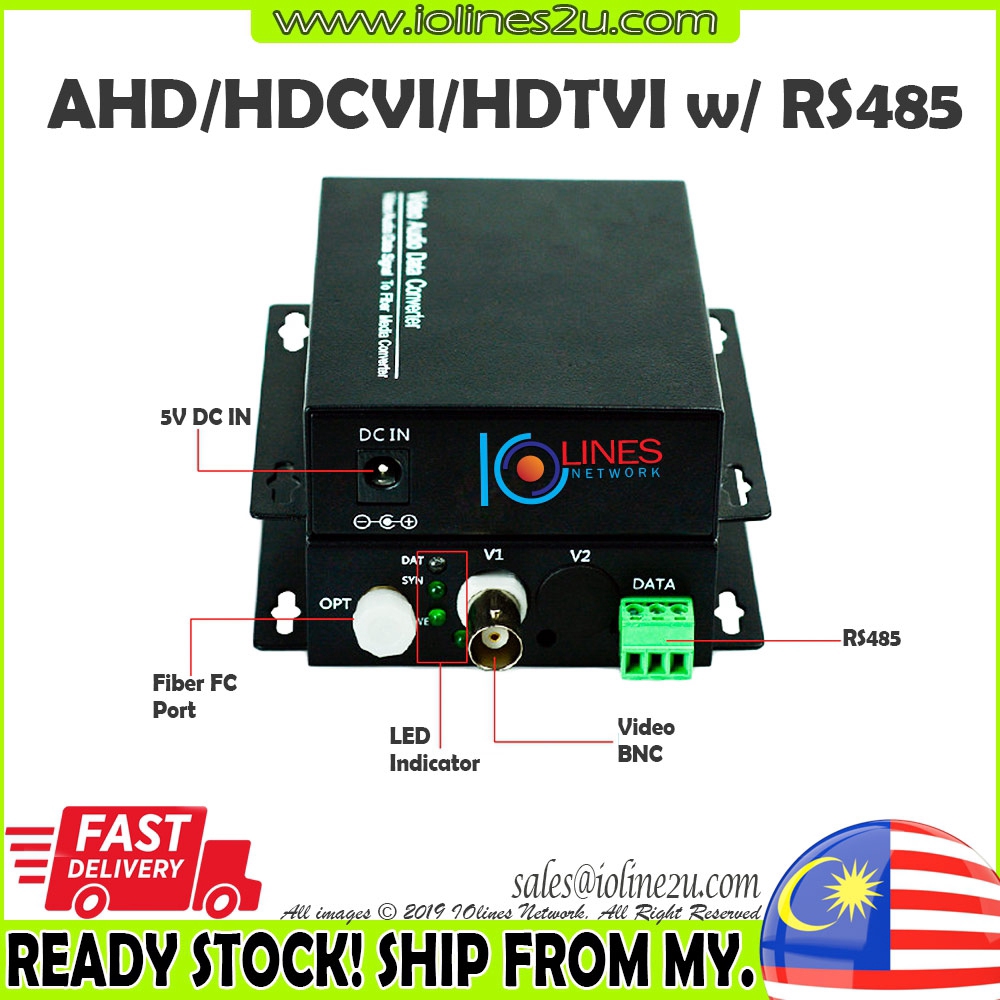 1ch 1080P AHD HD-CVI TVI RS485 PTZ Fiber optic Media Converter HDTVI HDCVI 4r Dahua HIKVision 2MP 72