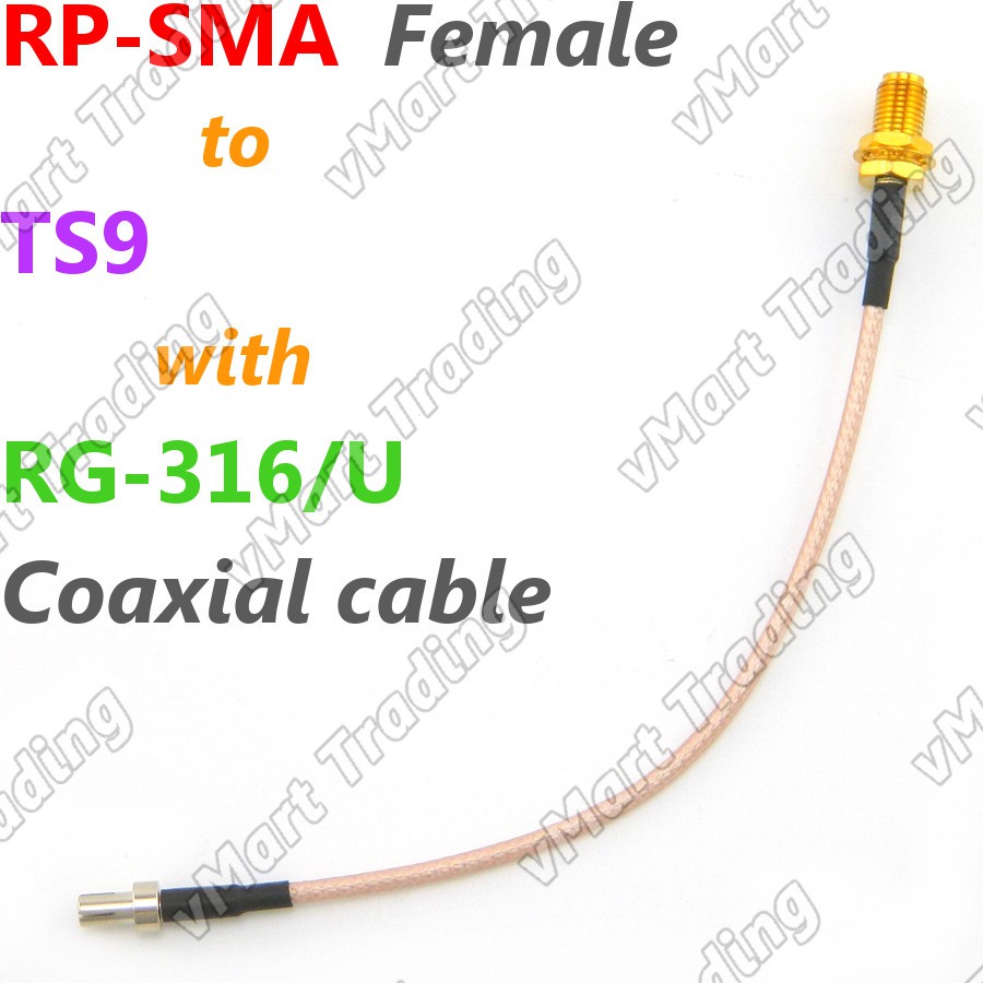 RP-SMA Female / SMA Female to TS9 พร้อมสาย RG-316/U Coaxial 20cm