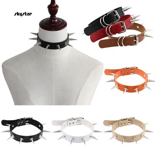 SKYSTAR_Women Fashion Alloy Rivet Spike Faux Leather Choker Short Necklace Punk Jewelry
