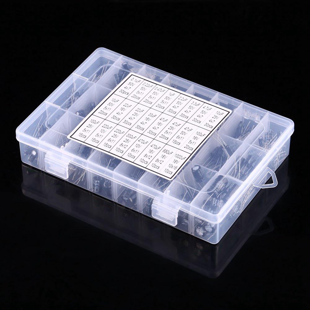 New 500pcs 24 Values Aluminum Electrolytic Capacitor Kit 10V~50V 0.1uF to 1000uF