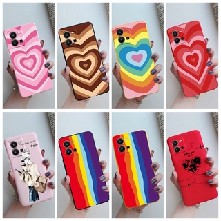 เคสโทรศัพท์มือถือ ซิลิโคนนิ่ม TPU ลายหัวใจน่ารัก สีรุ้ง สําหรับ VIVO Y35 4G Y16 Y02S