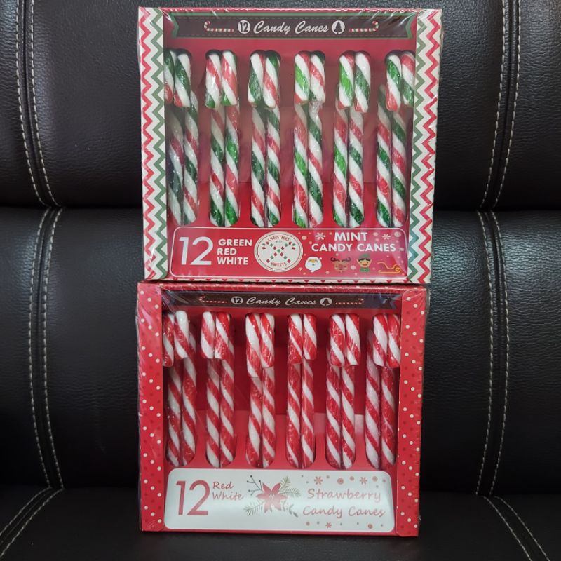 Candy Canes ลูกอมไม้เท้า แคนดี้ แคนส์ ลูกอมคริสต์มาส รสมิ้นต์และรสสตอเบอร์รี่ 1 กล่อง พร้อมส่ง