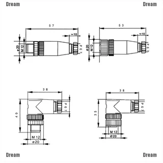 <Dream> ปลั๊กเชื่อมต่อเซนเซอร์ M12 3 4 5 Pin ตัวผู้ ตัวเมีย ตรง ขวา