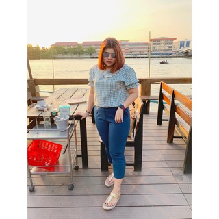กางเกงสาวอวบ กางเกงโรเชฟขา8ส่วน ซิปข้าง เก็บทรงสวย มีบริการเก็บเงินปลายทาง สีฟ้าทะเล