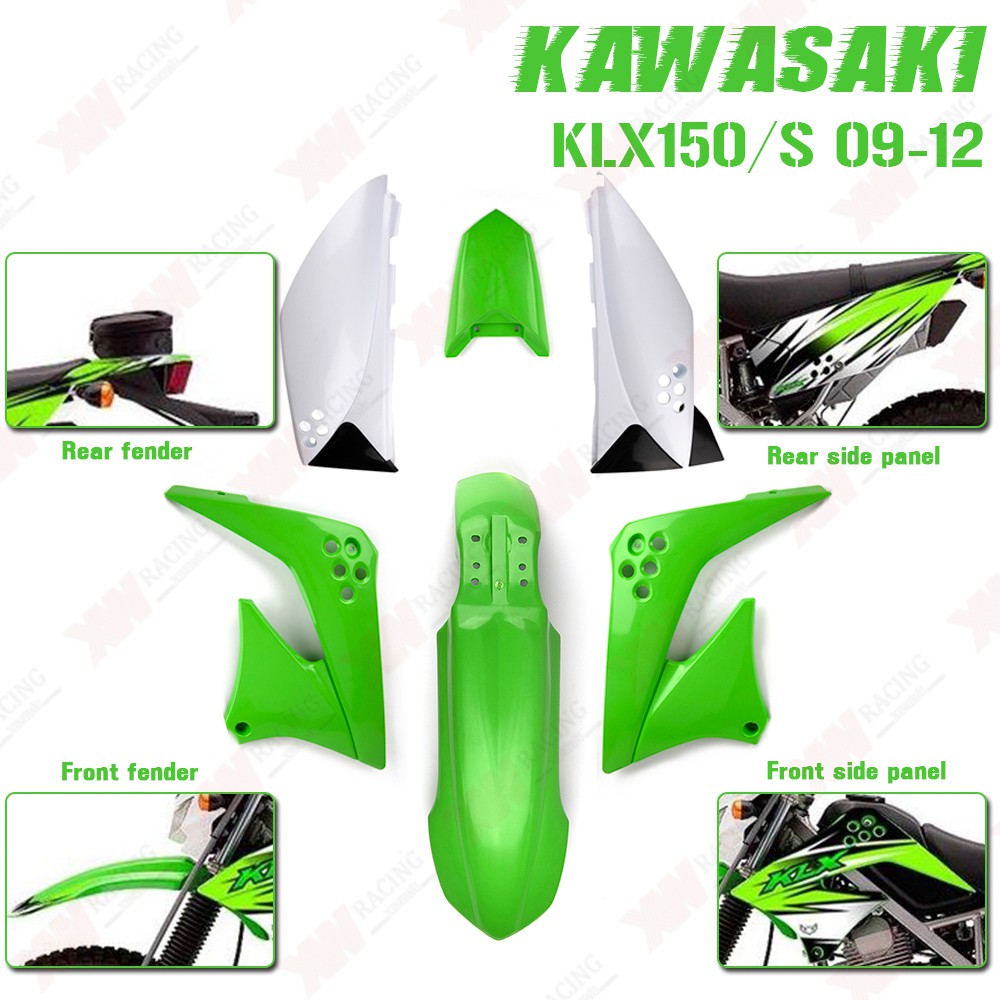 XW RACING KLX150 ชุดแฟริ่งพลาสติก อะไหล่รถจักรยานยนต์ บังโคลน บังโคลนหน้า บังโคลนหลัง แผงด้านข้างด้านหน้า แผงด้านข้างด้านหลัง กรยานยนต์ตัวถัง สำหรับ KLX150S Dirt Pit Bike Mx Enduro Supermoto Sm