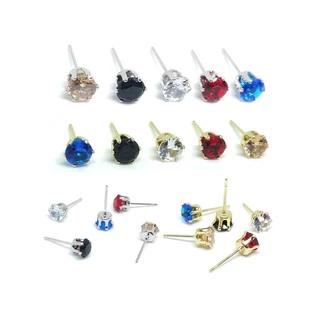 จิวสแตนเลส สำหรับเจาะตรงบริเวณกระดูกอ่อนของหู - 1 ข้าง | CZ.CLB | CZ Stud 5 Colours(Clear Back) Stainless Steel Earring