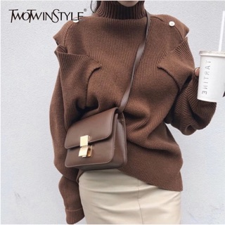 เสื้อสเวตเตอร์คอเต่า กันหนาว แขนยาวสีน้ำตาล TWOTWINSTYLE