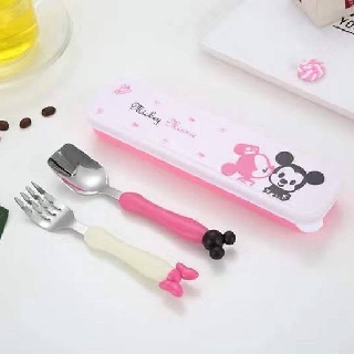 🥄🍴🥢 🍜🥗🥣ชุดช้อนส้อมเด็กเล็กขนาด 3-6 ขวบ 😁  ลาย Mickey mouse สีชมพู