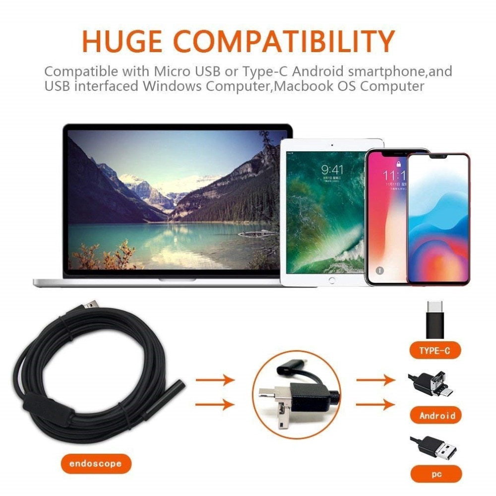 Endoscope HD 3in1 กล้องแอนโดสโคป กล้องงู ต่อคอม มือถือ กล้องส่องท่อ​ กันน้ํา USB / TYPE-C / Micro-USB Endoscope Camera 1/2/3.5/5/10 ม. - ภาพย่อย 4