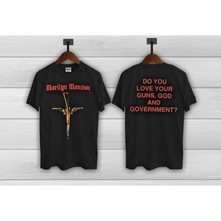 เสื้อยืดผ้าฝ้ายพิมพ์ลายแฟชั่นGILDAN เสื้อยืด พิมพ์ลาย Verry Vtg Marilyn Manson 2000 Guns God And Government Tour สําหรับ