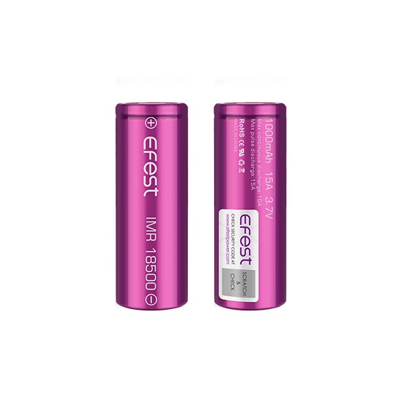 (2ก้อน)ถ่านชาร์จEfest IMR 18500 1000mAh 15A 3.7V ถ่านชาร์จคุณภาพสูง รับประกัน 3 ปีจากผู้ผลิต