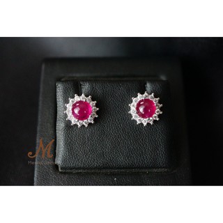 Meena Gems ต่างหูทับทิมแท้ล้อมเพชรสีแดงเข้ม ตัวเรือนเงินแท้จัดส่งฟรีพร้อมกล่อง