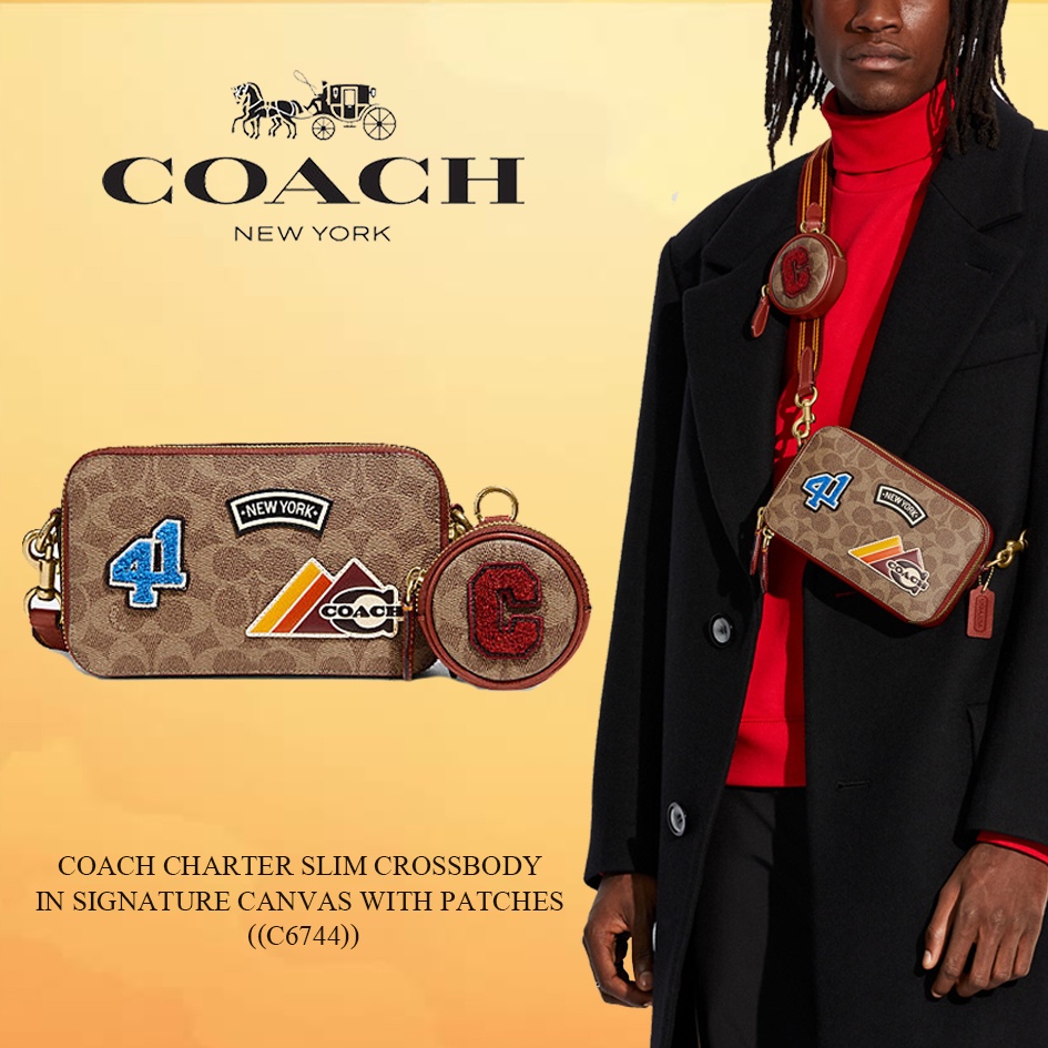 COACH CHARTER SLIM CROSSBODY IN SIGNATURE CANVAS WITH PATCHES C6744