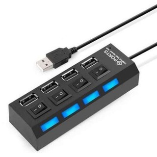 USB 2.0 High Speed 4 Port Power On/Off Switch LED Hub For PC Laptop Notebook