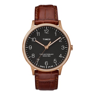 Timex TW2R71400 Waterbury Classic Indiglo นาฬิกาข้อมือผู้ชาย สายหนังสีน้ำตาล หน้าปัด 40 มม.