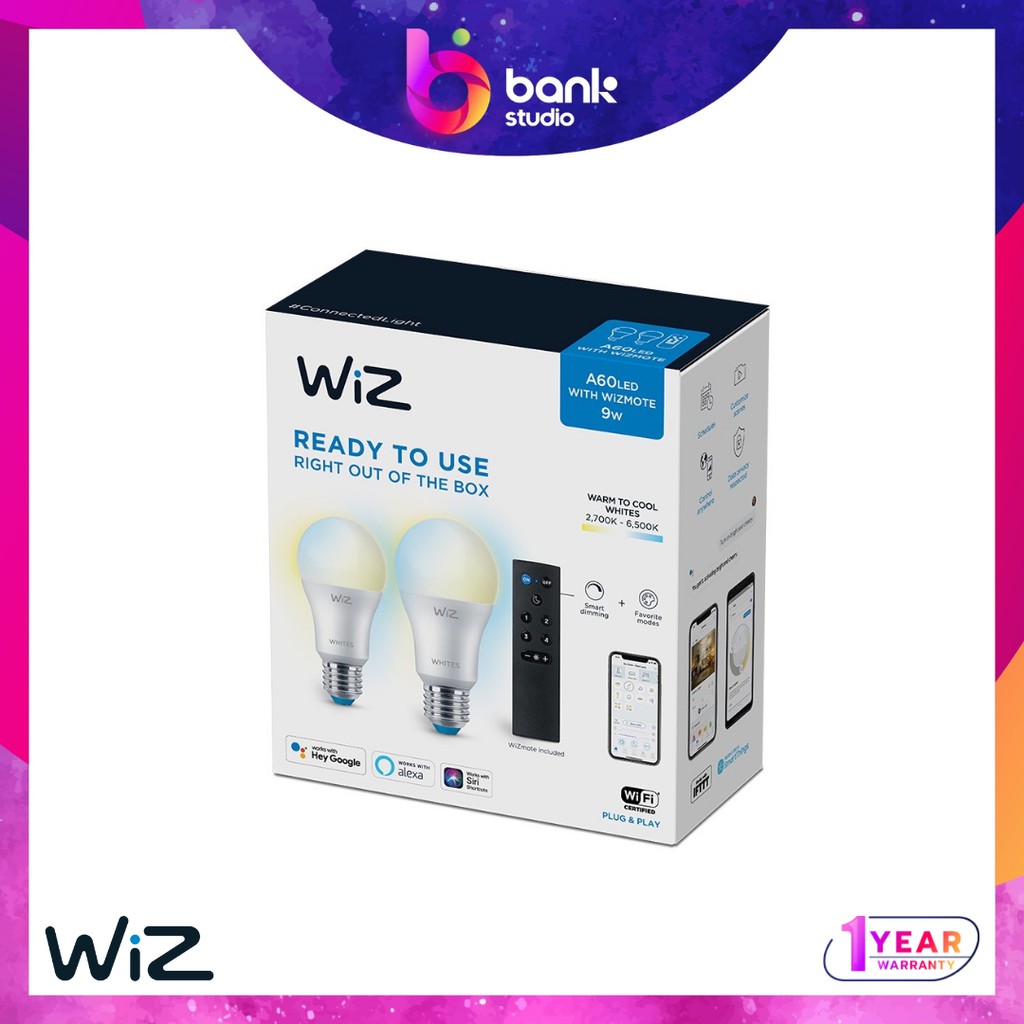 (ประกันศูนย์ 1ปี) ชุดหลอดไฟ+Remote Wiz Starter Kit White Ambience by Philips E27