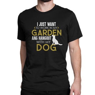 เสื้อยืดคอกลมcrew neckใหม่ เสื้อยืดแฟชั่น พิมพ์ลาย Work In My Garden And Hangout With My Dog ตลก สําหรับผู้ชายS-4XL