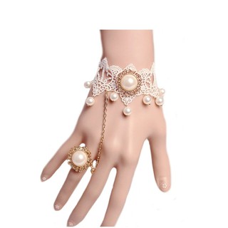 TANITTgems Vintage Rose Pearls French Lace Bridal Ring Bracelet