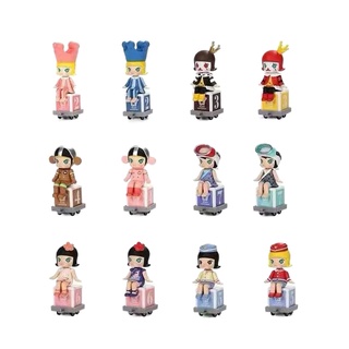 Original Pop Mart MOLLY Happy Little Train Party Series กล่องตาบอดของเล่นรุ่นยืนยันสไตล์อะนิเมะน่ารักของขวัญ Surprise Bo