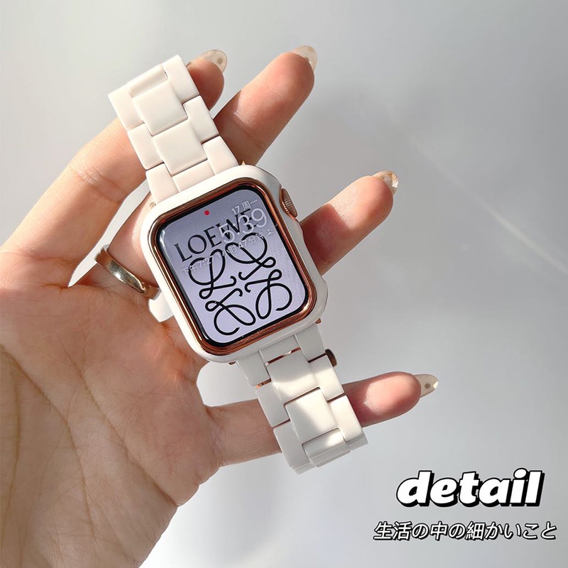 สร้อยข้อมือเรซิ่น + เคสซิลิโคนสําหรับ apple watch serise 7 band 41มม. 45มม.สายรัดข้อมือสําหรับ iwatch 6 se series 5 4