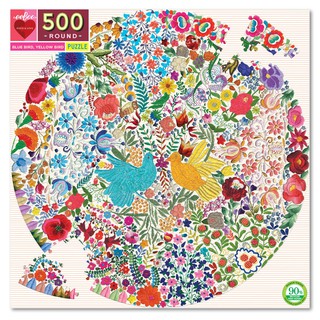 eeBoo  Blue Bird Yellow Bird 500 pc Round Puzzle จิ๊กซอว์รูปนกสีฟ้าและสีเหลืองแบบ 500 ชิ้น