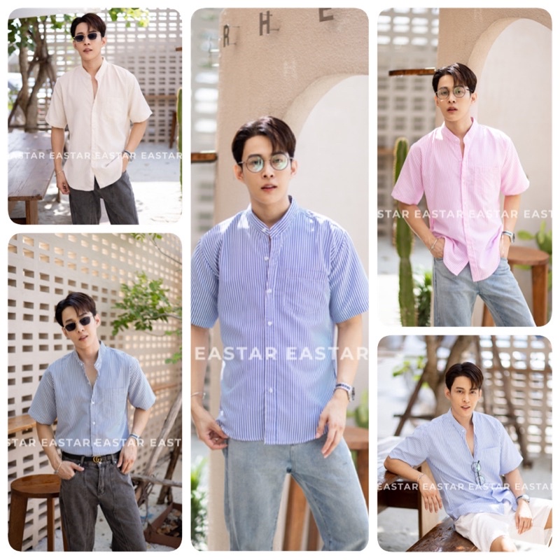 ES5 เสื้อเชิ้ต ผ้าคอตตอนพรีเมียม ลายริ้ว เนื้อผ้านิ่มบางเบาใส่สบาย แพทเทิร์นดี ทรง Slimfit สวยมาก