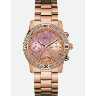 GUESS Womens U0774L3 Rose Gold-Tone Watch with Pink Multi-Function Dial