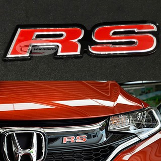 ป้ายโลโก้ Logo RS Racing อาร์เอส ติดรถ สีแดง ขอบเงิน พื้นดำ ติดท้ายรถ ติดกระจังหน้ารถยนต์ แต่งรถซิ่ง