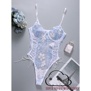 SUPER-Women´s Lingerie Sexy Lace Embroidery Print Bodysuit One-piece Suit for Honeymoon Wedding Anniversaries