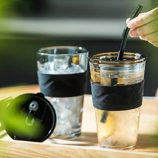 Gorgous แก้วใส ใส่กาแฟ แก้วกระจก น้ำดื่ม เหมาสำหรับพนักงานออฟฟิศ เรียบง่าย คุณภาพดี พร้อมฝาและหลอด