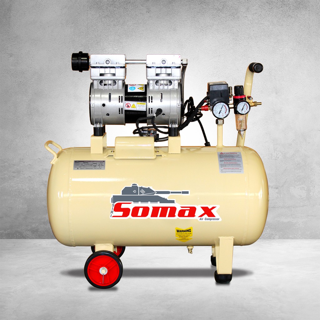 ปั๊มลมออยฟรีเสียงเงียบ 1 แรงม้า ถัง 50 ลิตร Somax SDS-50A 1HP 750W