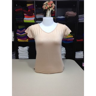 Chotyshop พร้อมส่ง เสื้อยืดคอวี สีเนื้อ size "M"