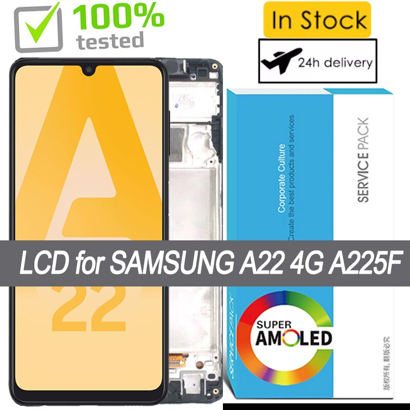 100% ใหม่ AMOLED สําหรับ Samsung Galaxy A22 4G A225F A225F/DS A225M จอแสดงผล LCD Touch Screen Digiti