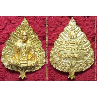 พระเครื่อง01755 เหรียญหล่อใบโพธิ์ รูปเหมือนเจ้าคุณครูบาอริยชาติ เนื้อทองทิพย์