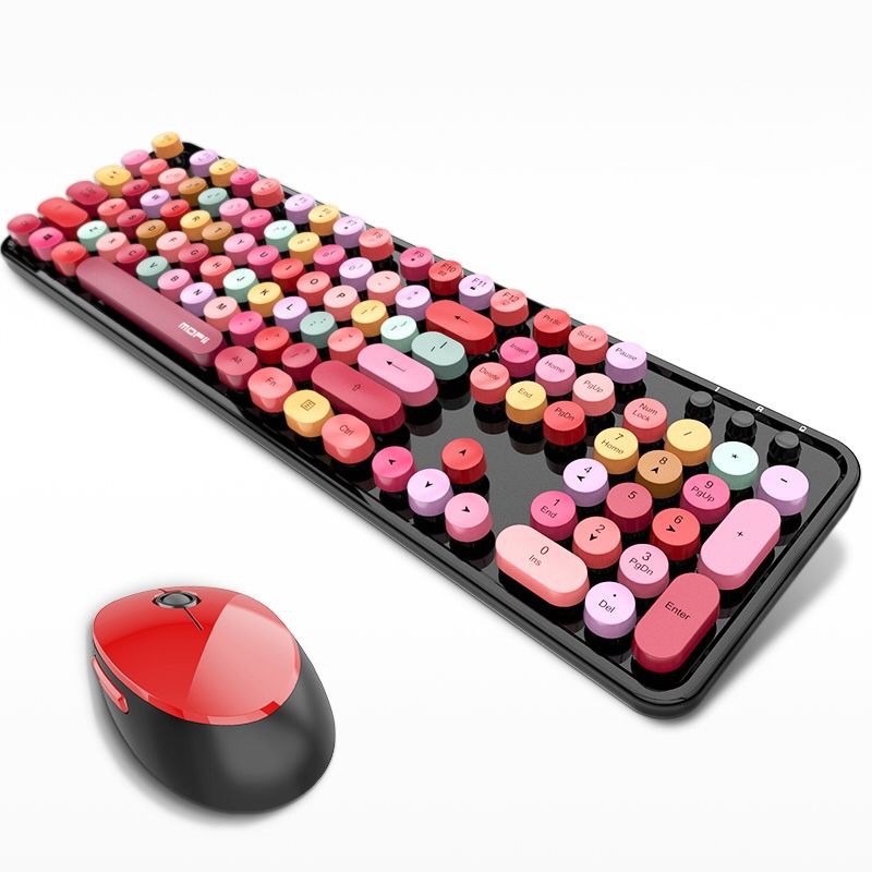 wireless keyboard mouse set girl cute heart macaron pink lipstick polka ...