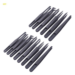 WER 1 Set Precision Plastic Tweezers Anti Static Black Carbon Fiber DIY Repair Nippers Kit for Electronics Phones Jewelry Making Repairing