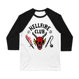 ผ้าฝ้ายคอกลมเสื้อยืด พิมพ์ลายภาพยนตร์ Hellfire Club Raglan Stranger Things สไตล์วินเทจfrom S-4XL