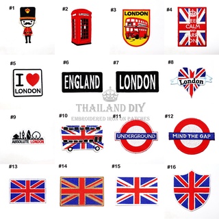 ตัวรีดติดเสื้อ ลายธงชาติ สัญลักษณ์ ประเทศอังกฤษ England London Patch DIY wop ตัวรีด อาร์มติดเสื้อ ติดกระเป๋า ลอนดอน ป้าย