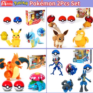 Pokemon ชุดของเล่นฟิกเกอร์ Pikachu Charizard Mewtwo Eevee Ash Greninja Lucario ของขวัญวันเกิด สําหรับเด็ก 2 ชิ้น 6 ชิ้น