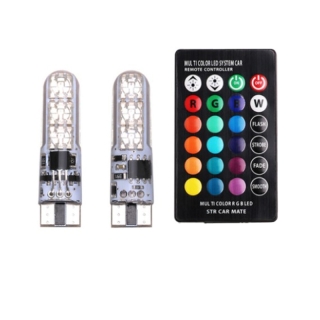 T10 หลอดไฟ LED 12V W5W ซิลิกาเจล RGB 12 COB ไฟ LED ไฟติดรถยนต์ควบคุมด้วยรีโมท