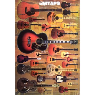 โปสเตอร์ ดนตรี กีตาร์โปร่ง อะคูสติก ACOUSTIC Guitars POSTER 24”x35” Inch Gibson Martin Seagull Marshall Santa