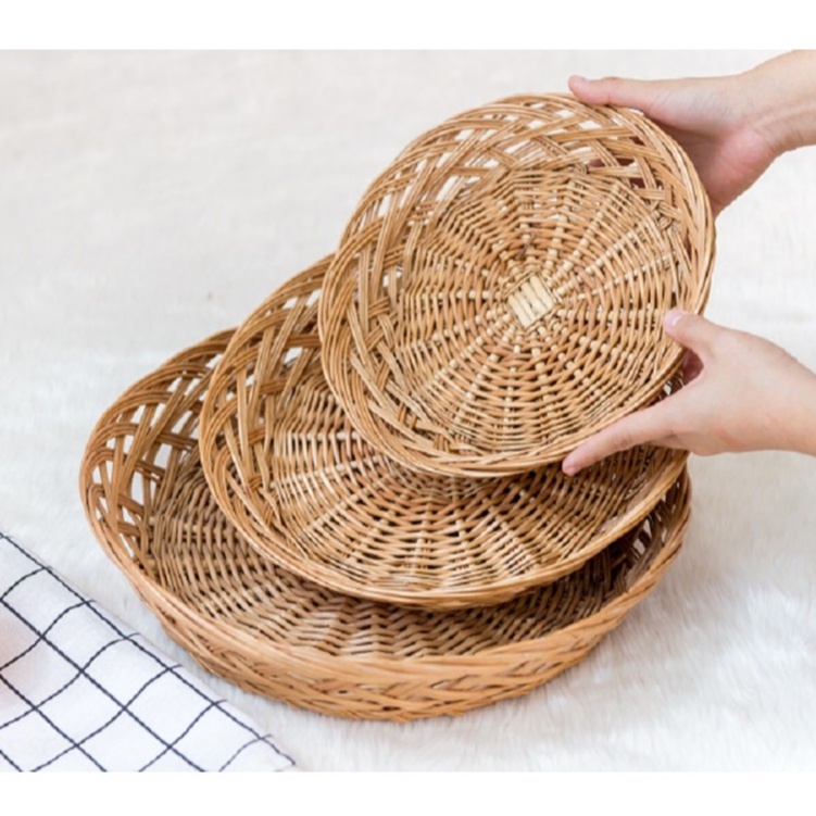 SKD ตะกร้าสาน กระจาดผลไม้ ตะกร้าใส่ขนมปัง ตะกร้าหวายแท้ กระจาดหวาย