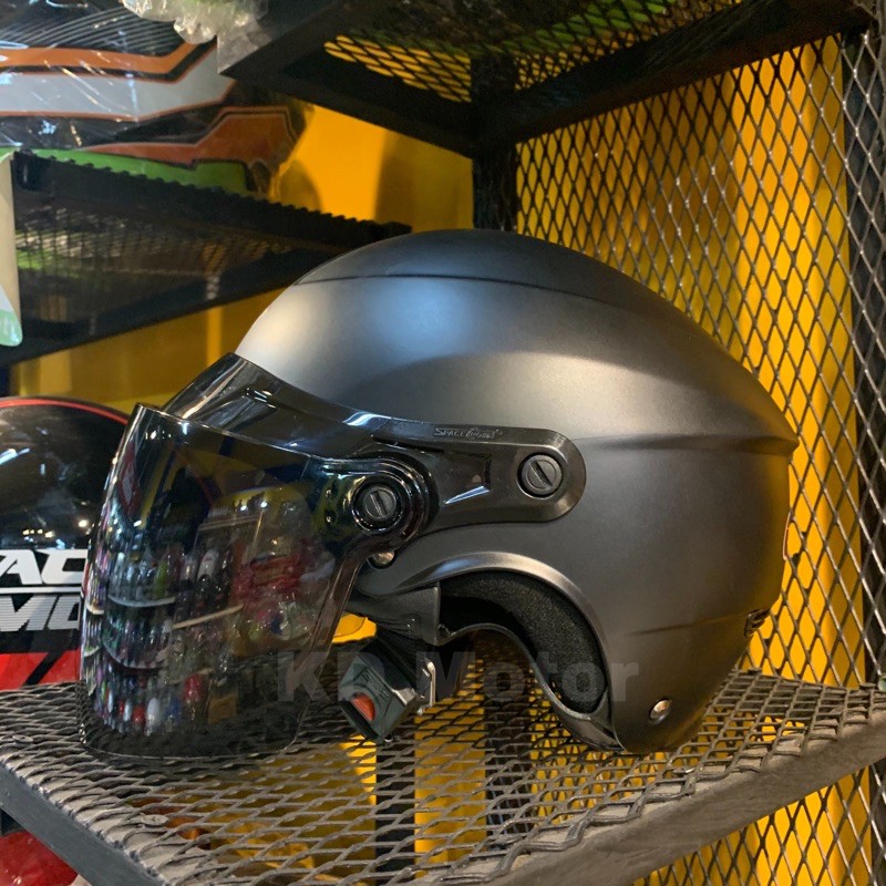 หมวกกันน็อคครึ่งใบ มอก.space crown รุ่นCT-900 มีสะท้อนแสงพร้อมหน้ากากสีชา