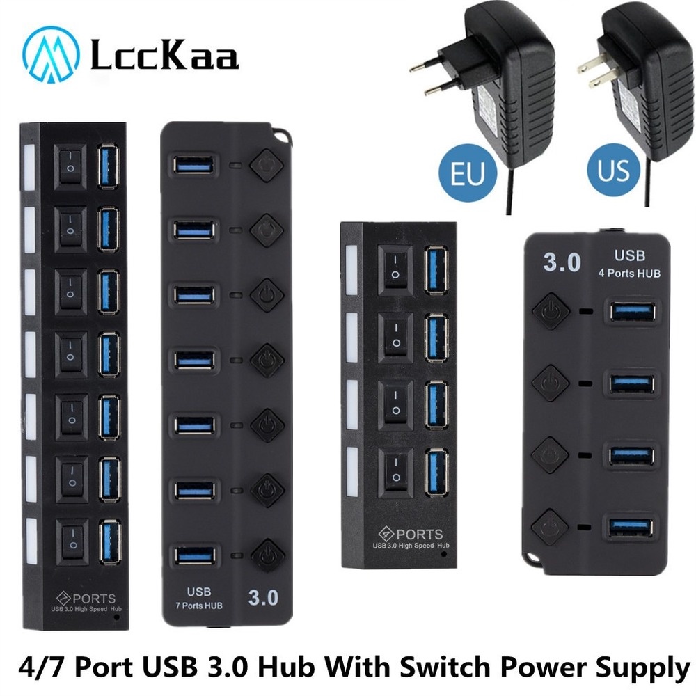 Lcckaa ฮับ USB 3.0 หลายช่อง 4/7 พอร์ต พร้อมสวิตช์อะแดปเตอร์ IXIX อะแดปเตอร์เชื่อมต่อสายเคเบิล Mini PC PortShield